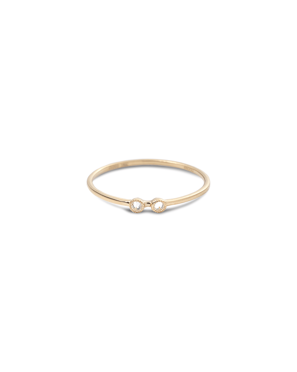 20k Bezel-Set 2-Diamond Stack Ring, Size